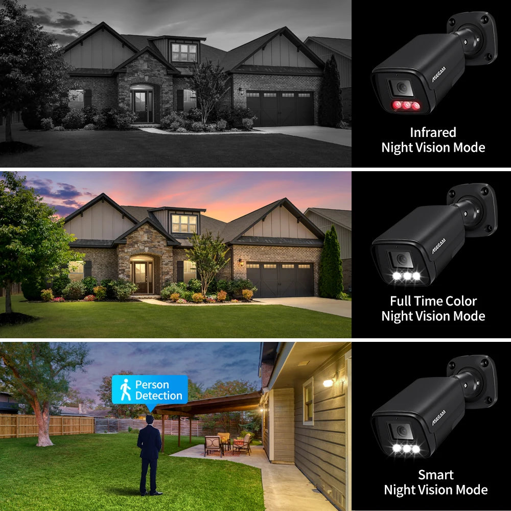 ASECAM 4K 8MP POE Outdoor IP Camera – Audio Recording, Human Detection, H.265, ONVIF Compatible, Metal Housing