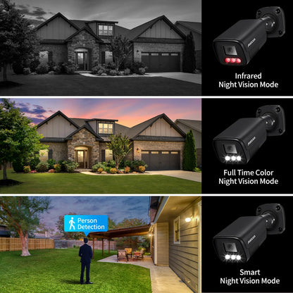 ASECAM 4K 8MP POE Outdoor IP Camera – Audio Recording, Human Detection, H.265, ONVIF Compatible, Metal Housing