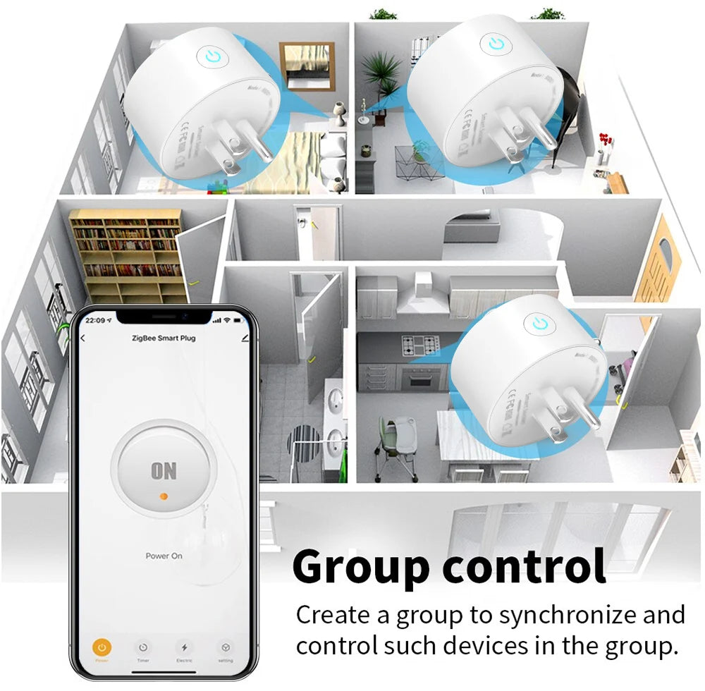 Smart WiFi Plug with Power Monitoring – Tuya Zigbee, Alexa & Google Compatible (US 16A)