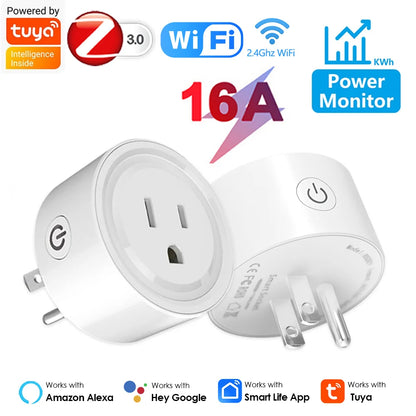 Smart WiFi Plug with Power Monitoring – Tuya Zigbee, Alexa & Google Compatible (US 16A)