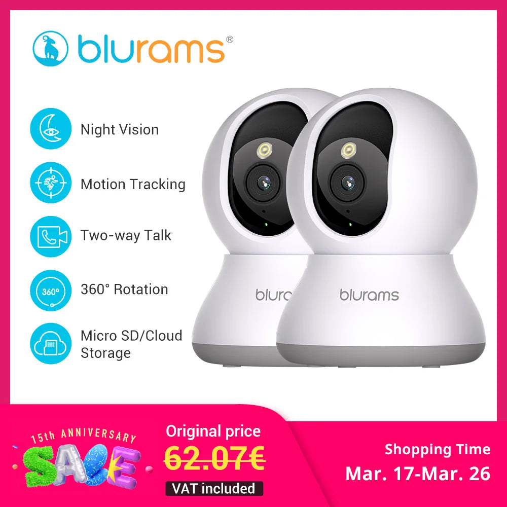 Blurams 2K Indoor Cams (2-Pack) – Smart Home Monitoring with One-Touch Calling