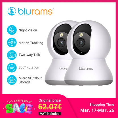 Blurams 2K Indoor Cams (2-Pack) – Smart Home Monitoring with One-Touch Calling