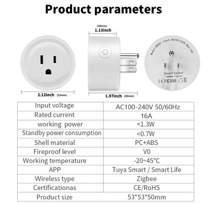 Smart WiFi Plug with Power Monitoring – Tuya Zigbee, Alexa & Google Compatible (US 16A)