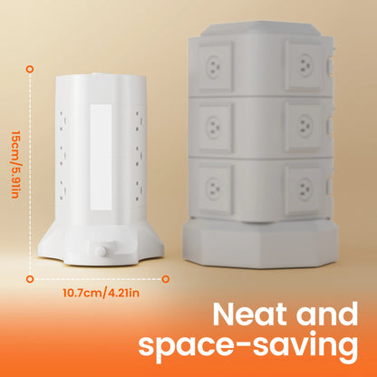 Power Tower with 13 Outlets, USB-C Fast Charging & Adjustable Night Light – 10Ft Cord