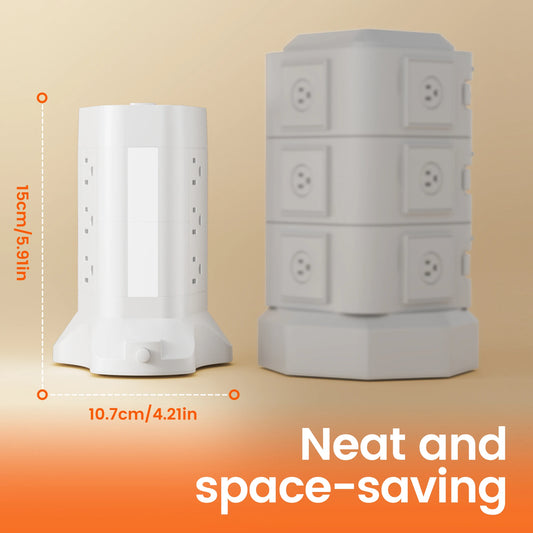 Power Tower with 13 Outlets, USB-C Fast Charging & Adjustable Night Light – 10Ft Cord