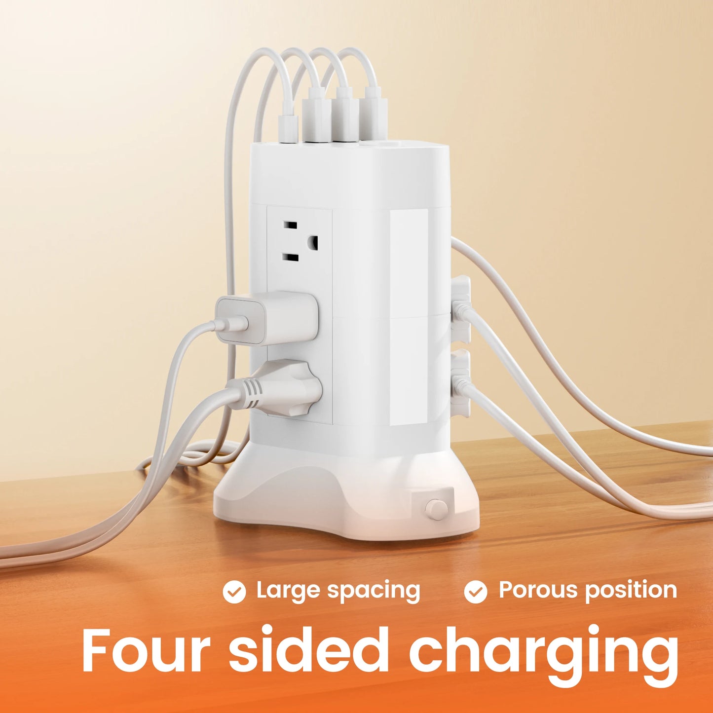 Power Tower with 13 Outlets, USB-C Fast Charging & Adjustable Night Light – 10Ft Cord