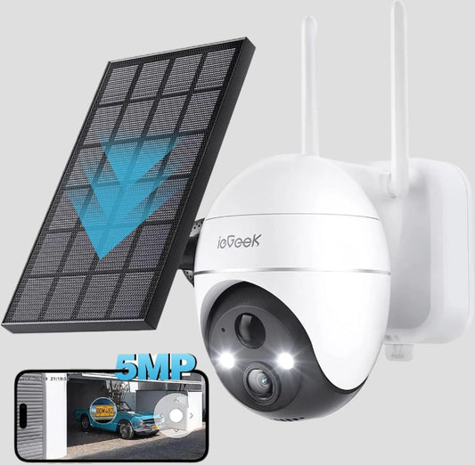 ieGeek 5MP Solar Security Camera – Wireless, 360° View, PIR Motion & Night Vision