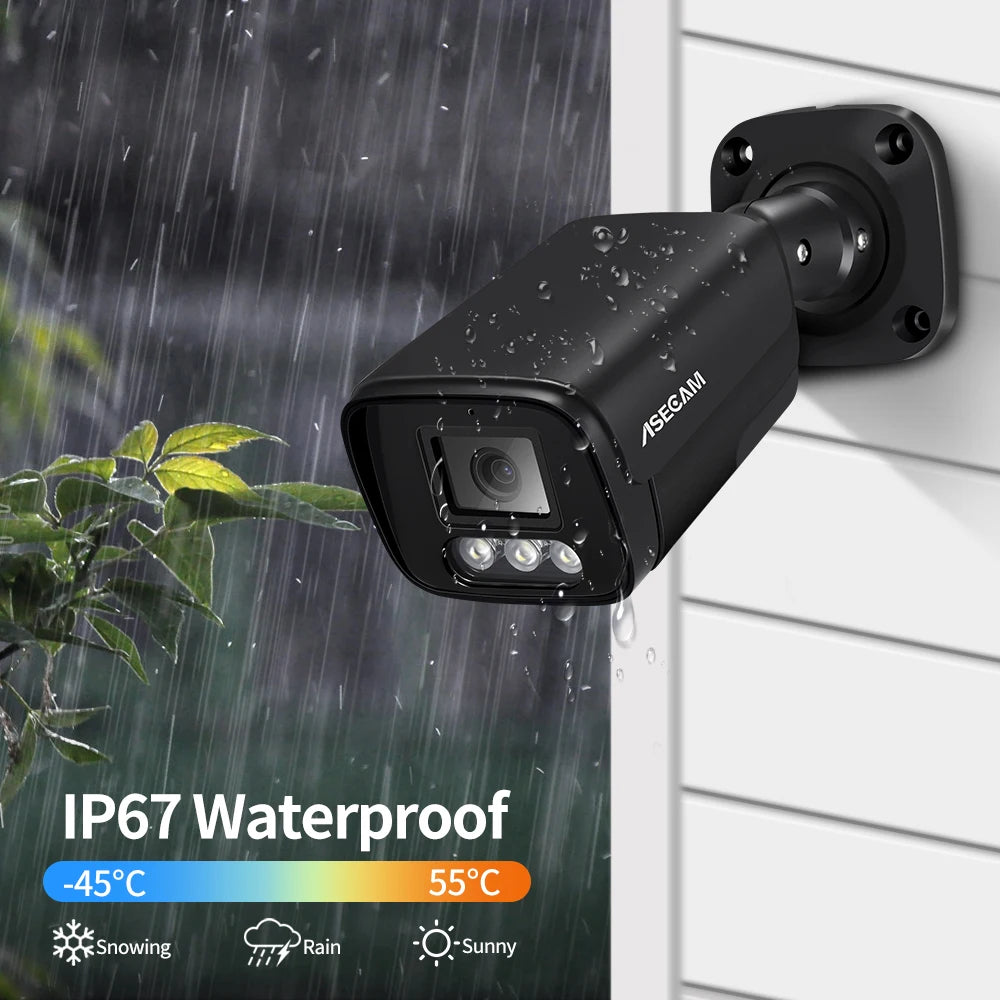 ASECAM 4K 8MP POE Outdoor IP Camera – Audio Recording, Human Detection, H.265, ONVIF Compatible, Metal Housing